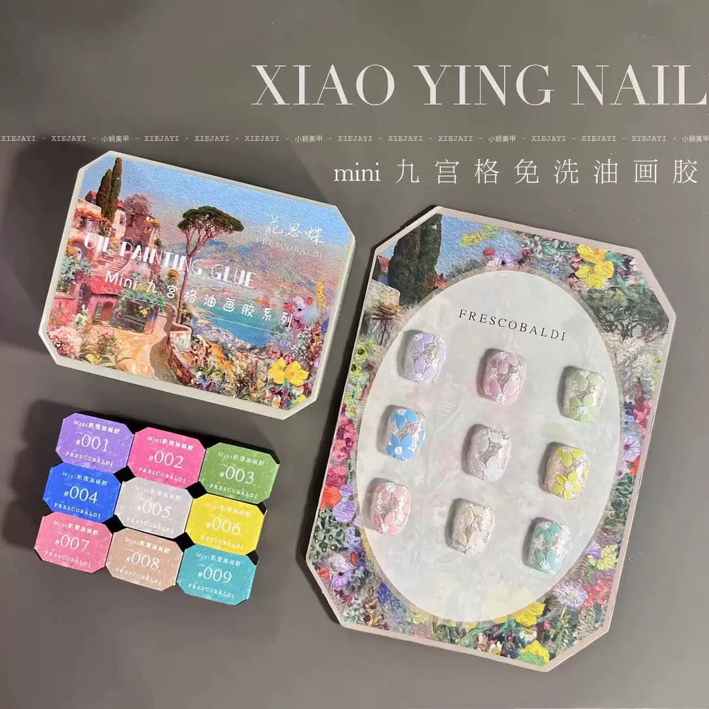 Oil painting style Nail art nine-grid gel polish that stays on without washing off