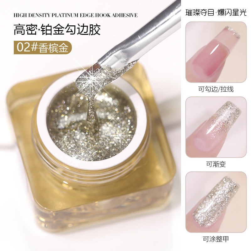 GOLD / SLIVER Glitter Nail Gel Bottle | HIGH DENSITY PLATINUM EDGE HOOK ADHESIVE | Net wight 8 grams